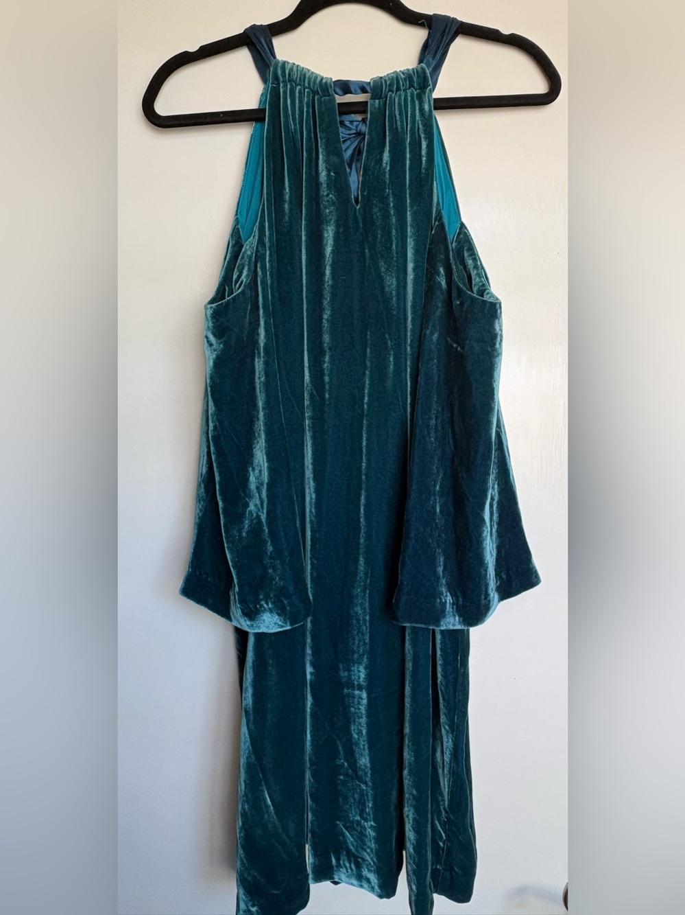 Trina Turk Teal Silk Velvet Cold Shoulder Bow Dress Size 14
